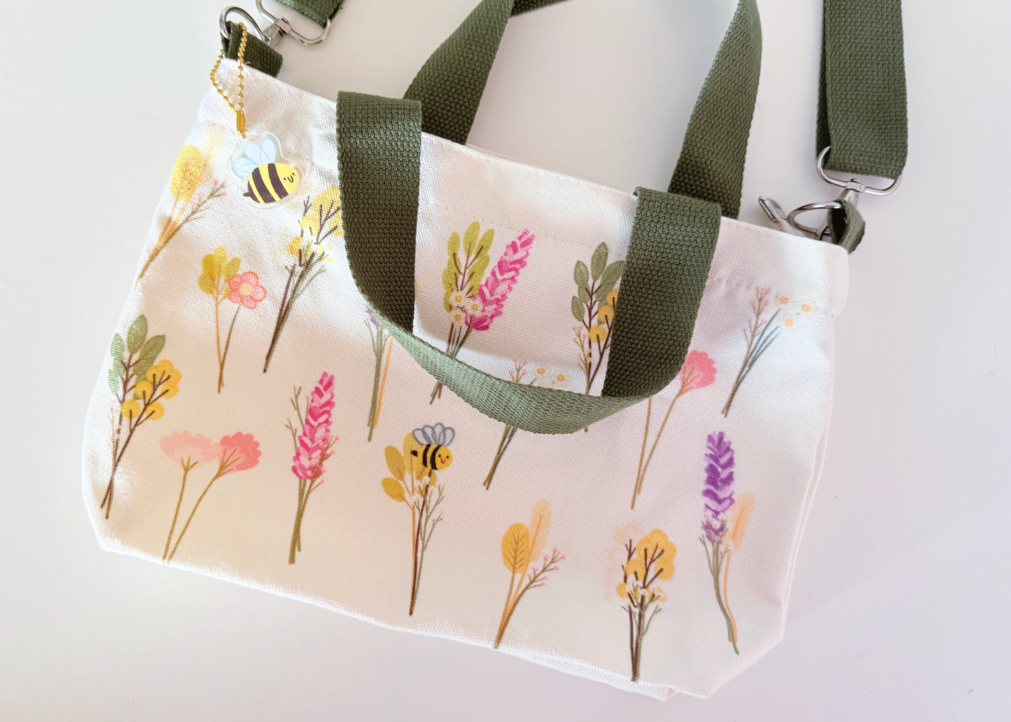 Floral print bag with shoulder strap