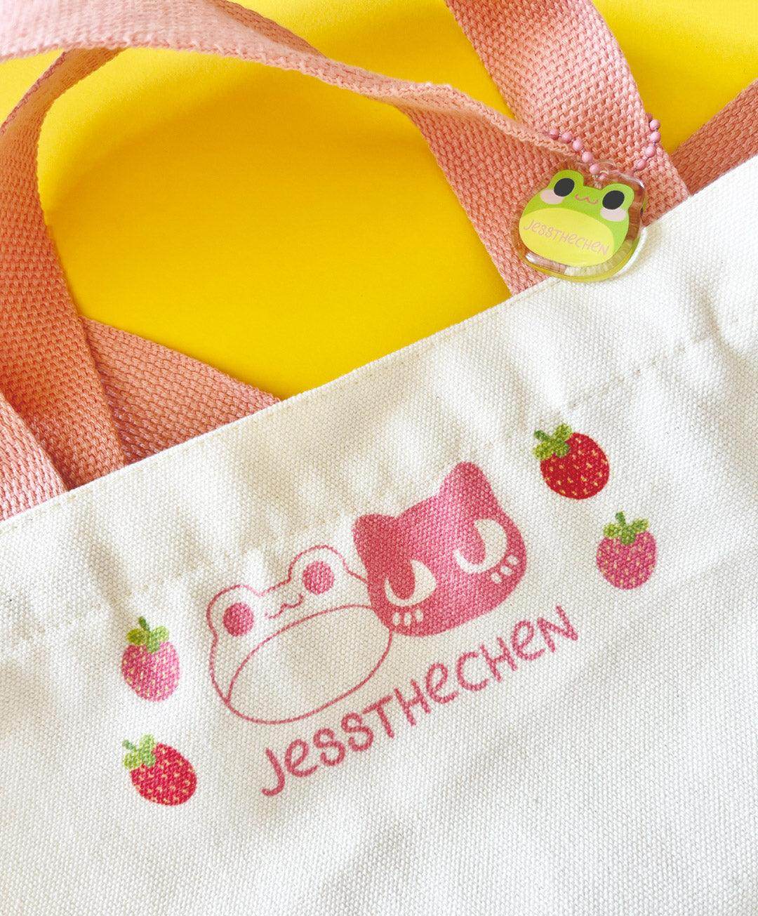 Print Canvas Mini Tote | Pink Strawberry - Jessthechen