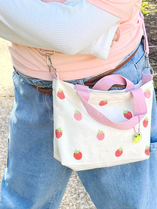 Print Canvas Mini Tote | Pink Strawberry - Jessthechen