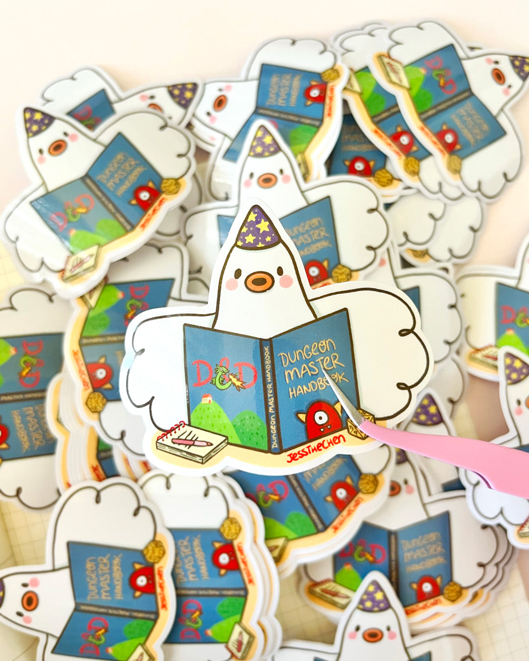 D&D Roomba die-cut stickers with Dungeon Master Handbook