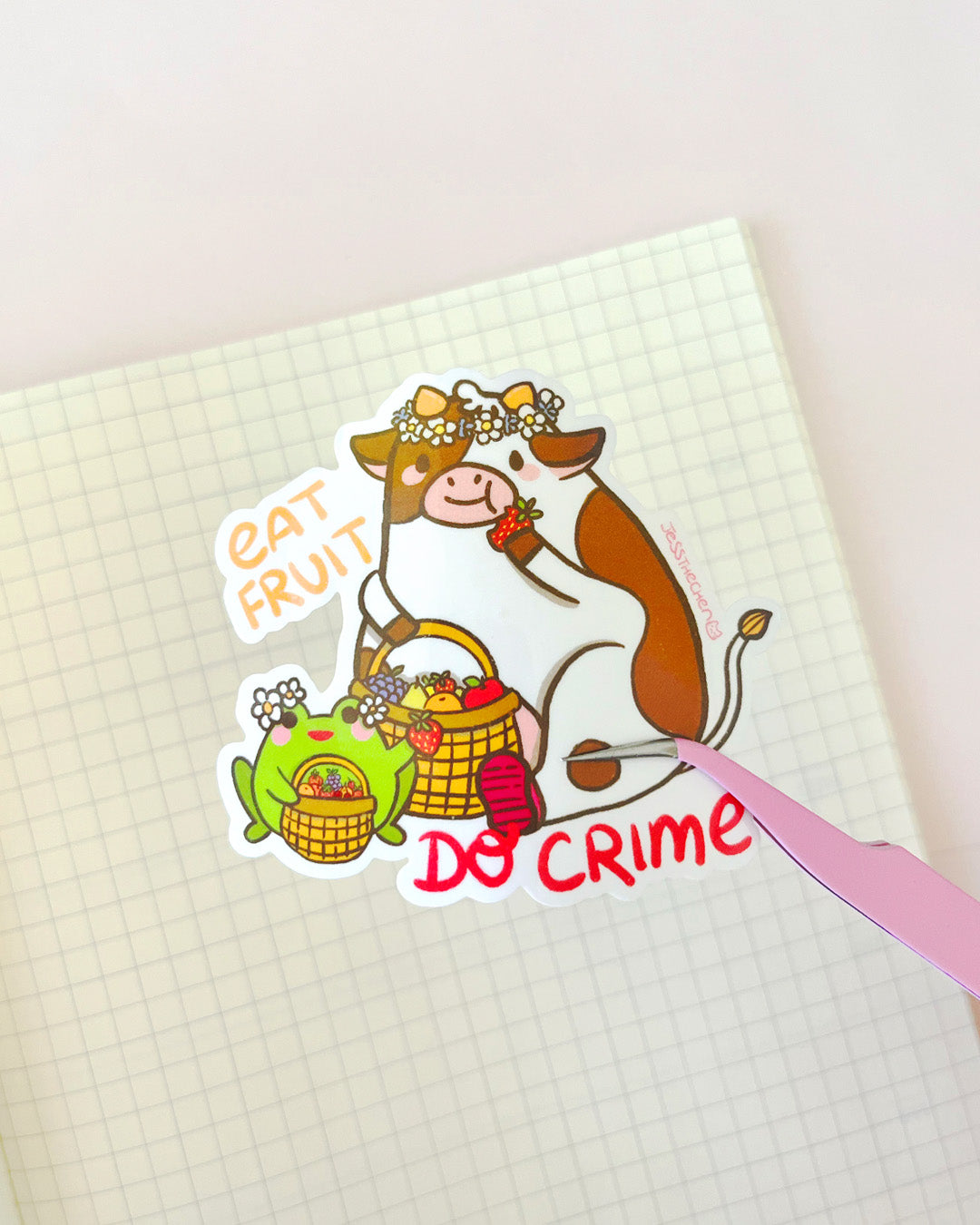 Cow and frog eating fruit, Eat Fruit Do Crime