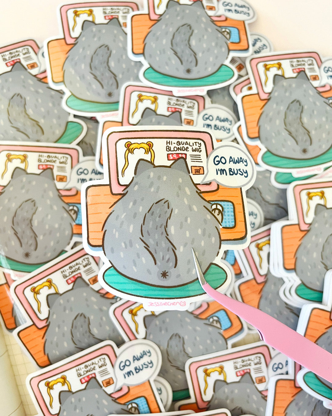 Die-cut Trent-GoAway cat stickers, Go Away I'm Busy
