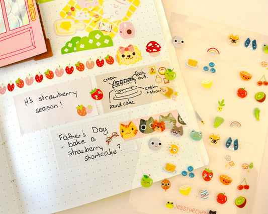 Sticky note journal with strawberry, fruit, and Father's Day stickers