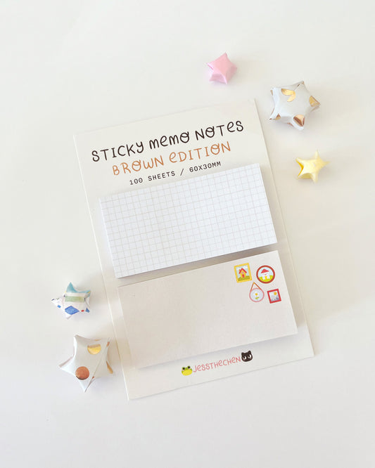Brown Sticky Memo Notes with grid and blank pages