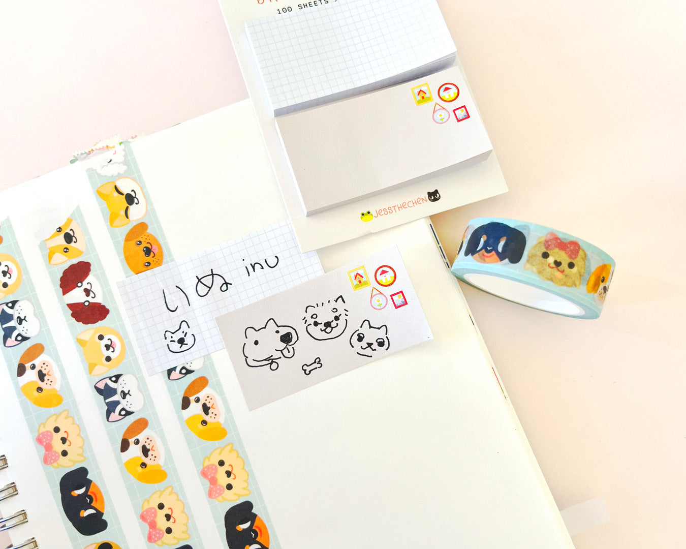 Brown dog sticky notes and tape