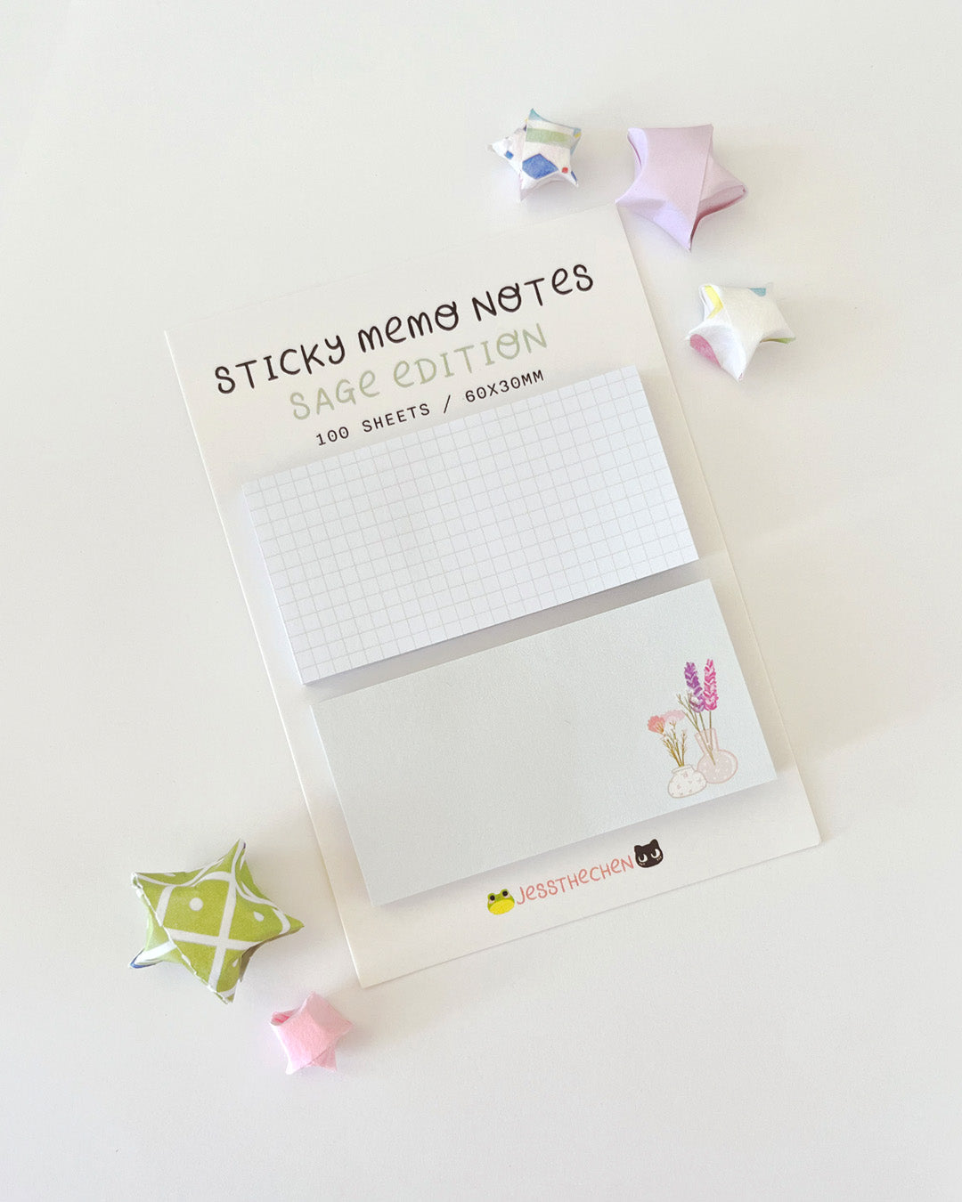 Sage Edition sticky memo notes with star decorations