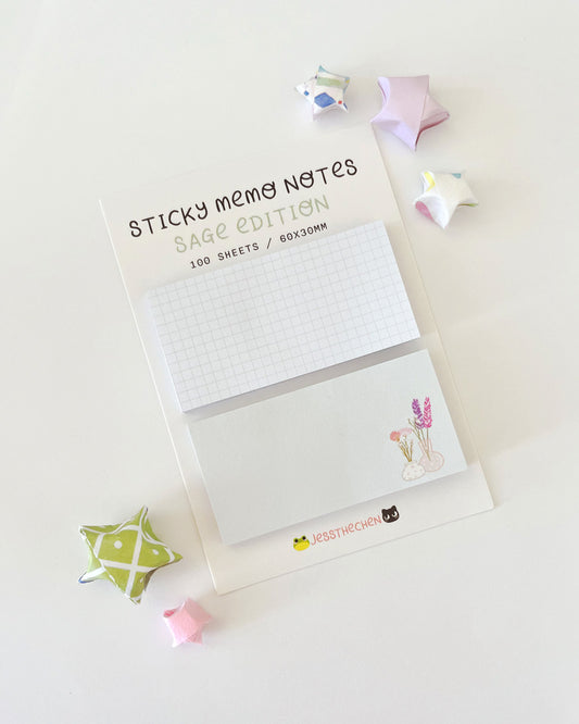 Sage Edition sticky memo notes with star decorations