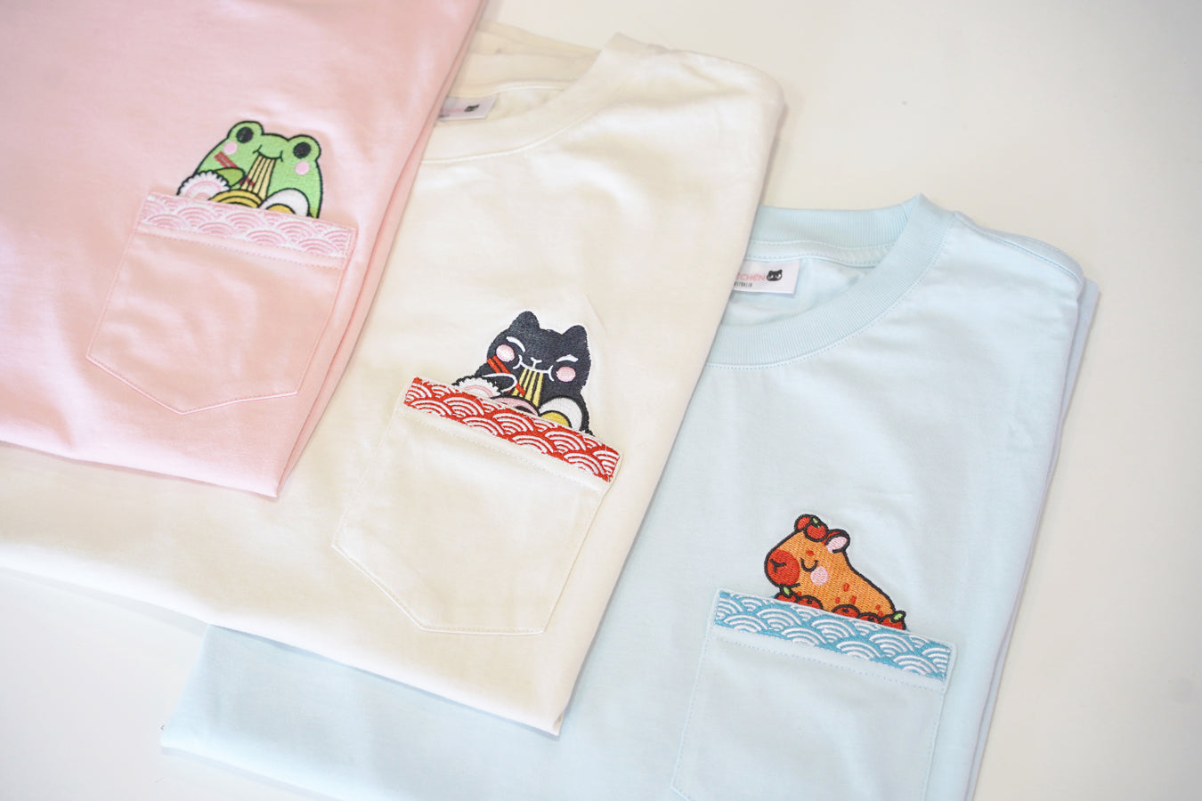 Frog Ramen Embroidered Pocket Tee | Blush Pink