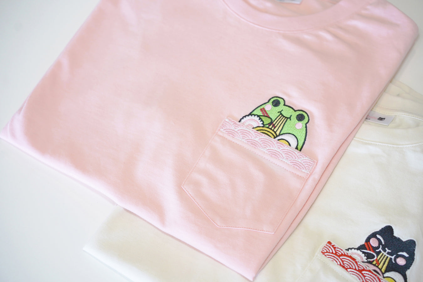 Frog Ramen Embroidered Pocket Tee | Blush Pink