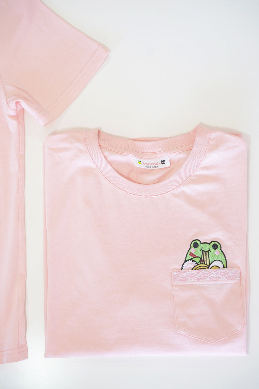 Frog Ramen Embroidered Pocket Tee | Blush Pink