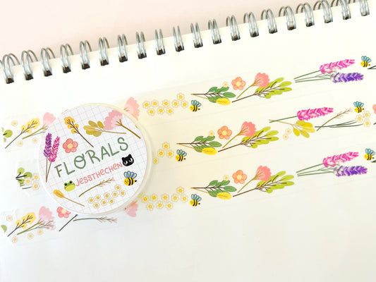 Floral washi tape roll and design on paper