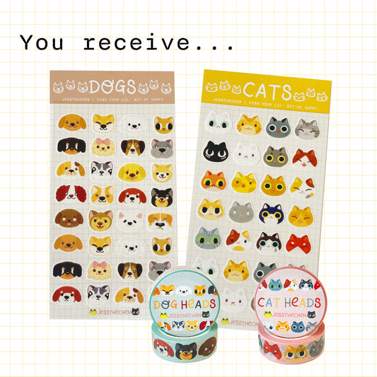 Pet Lovers Bundle | Cats & Dogs Stickers + Washi Tape Set