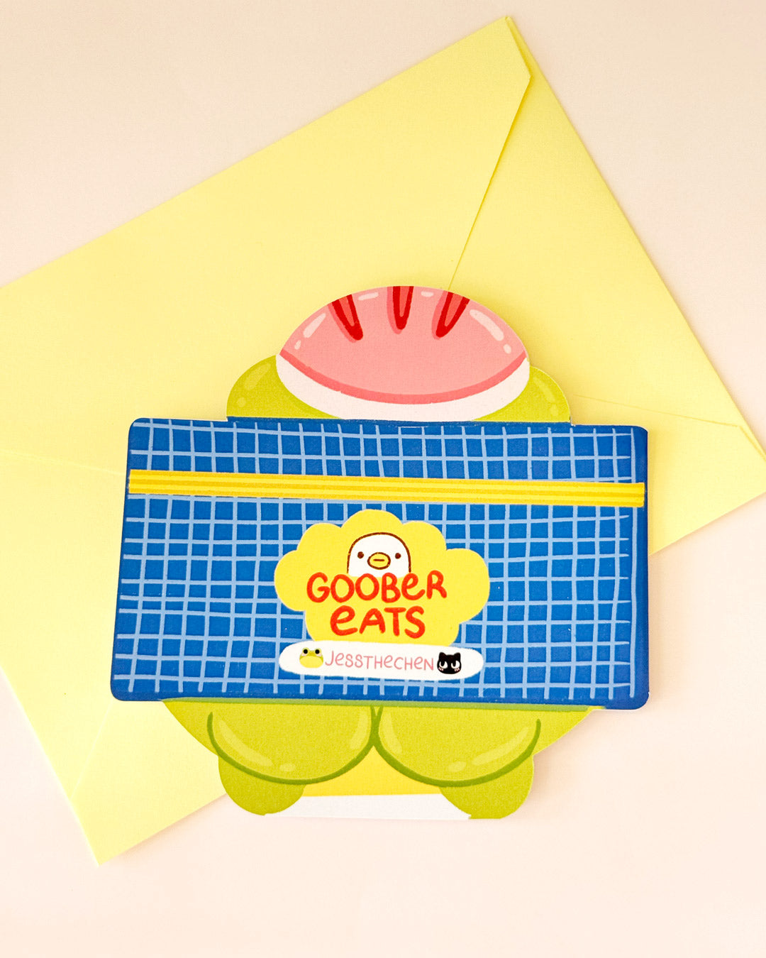 Food Delivery Froggy Die-Cut Greeting Card
