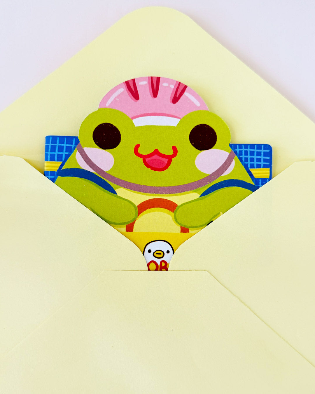 Greeting card with frog and Uber Eats design