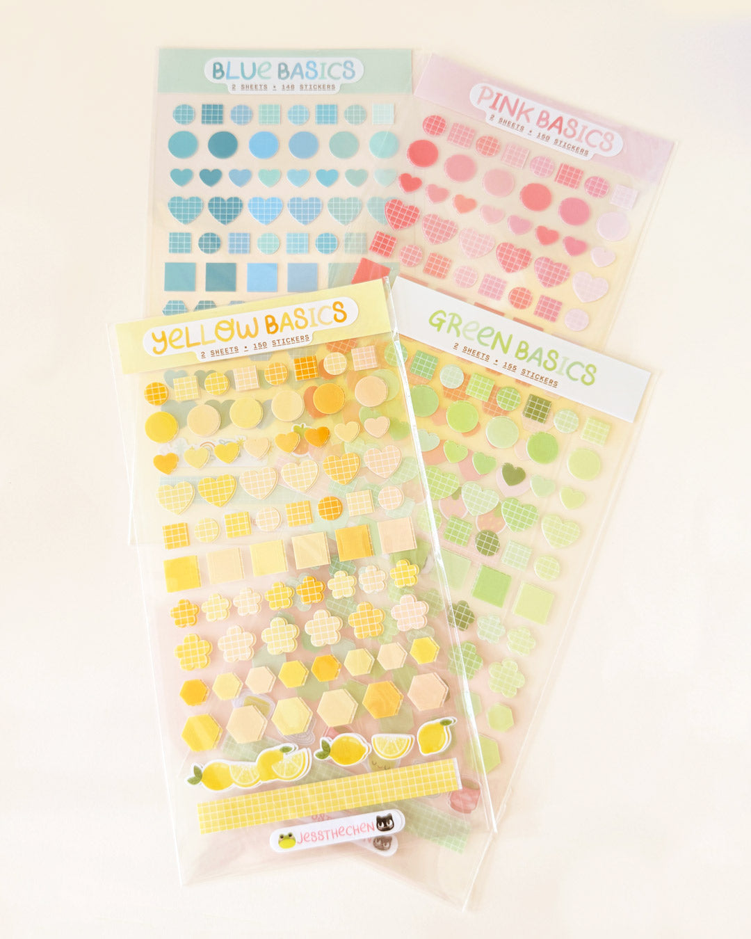 Jess The Chen Basics Stickers - Blue, Pink, Yellow, Green