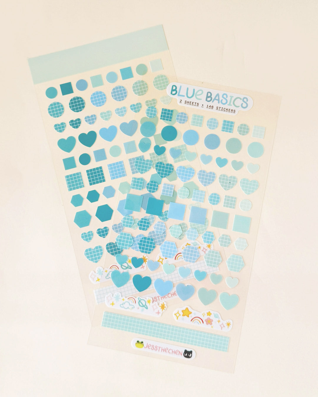 Blue Basics stickers sheet with geometric shapes