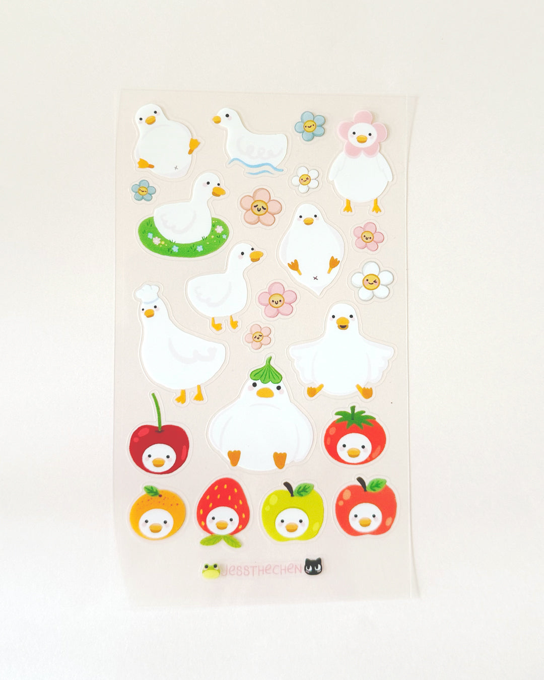 Jess The Chen duck stickers with fruit and flowers
