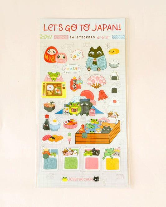 Let's Go To Japan stickers featuring Japanese food & characters
