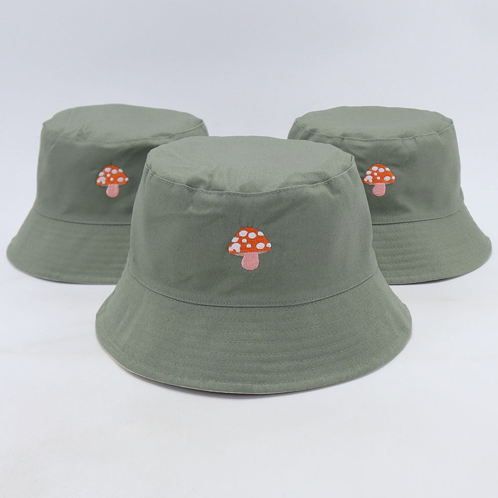 Cat & Mushroom Reversible Bucket Hat | Khaki/Cream