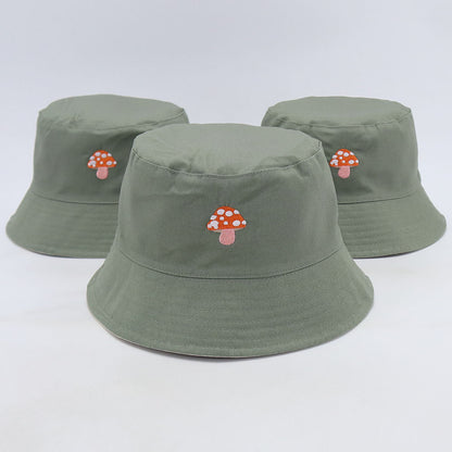 Cat & Mushroom Reversible Bucket Hat | Khaki/Cream