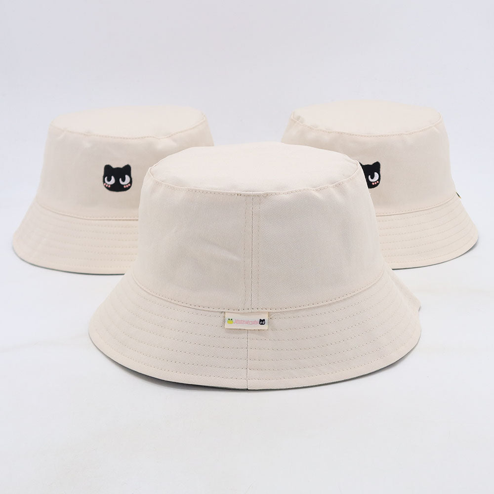 Cat & Mushroom Reversible Bucket Hat | Khaki/Cream