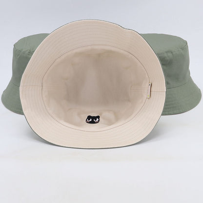 Cat & Mushroom Reversible Bucket Hat | Khaki/Cream