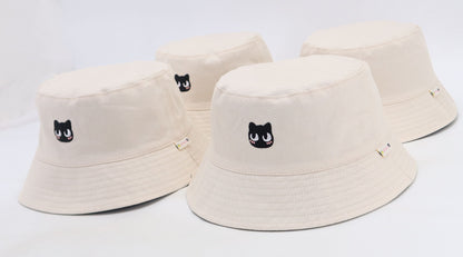 Cat & Mushroom Reversible Bucket Hat | Khaki/Cream