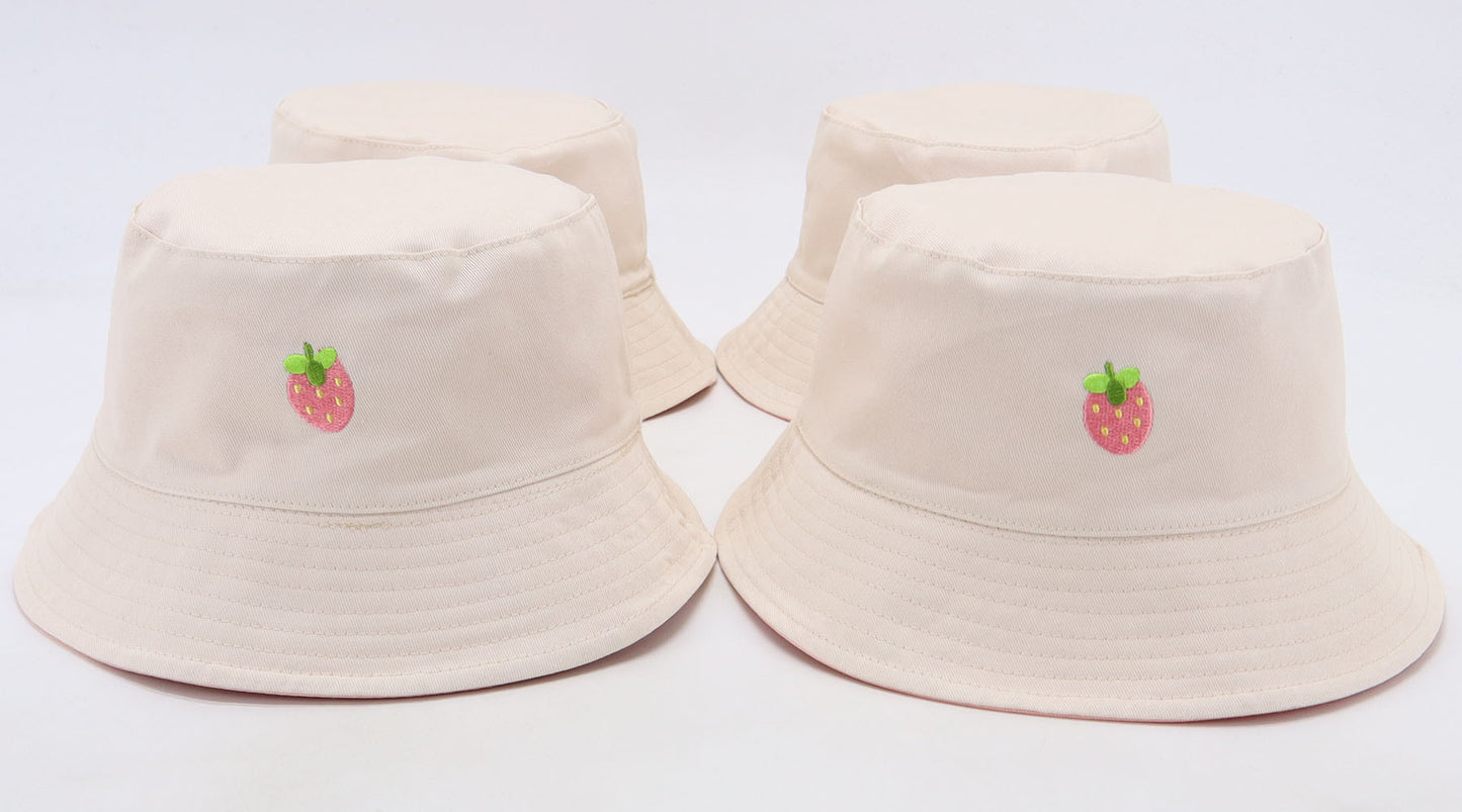 Frog & Strawberry Reversible Bucket Hat | Pink/Cream