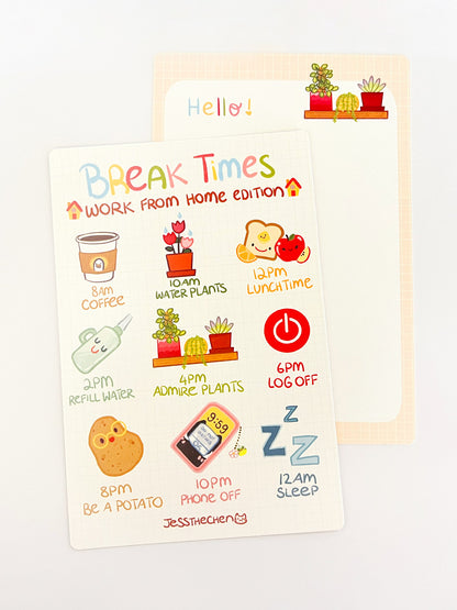 WFH Break Reminders Postcard Print - Jessthechen