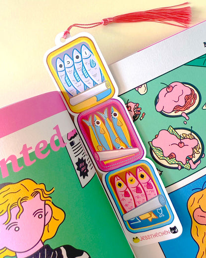 Sardine Tin Can Pun Bookmark | Double-Sided with Tassel