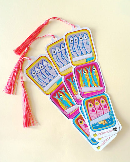 Sardine Tin Can Pun Bookmark | Double-Sided with Tassel