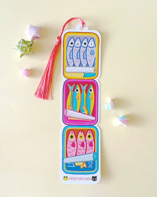 Sardine Tin Can Pun Bookmark | Double-Sided with Tassel