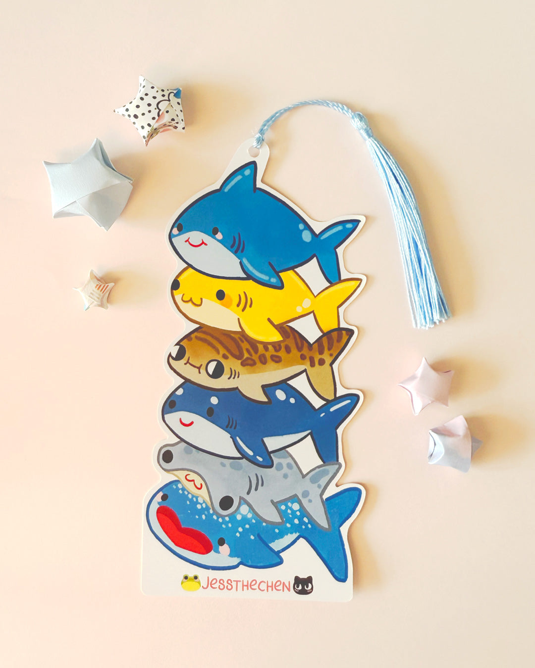 Shark Stack Bookmark | Double-Sided with Tassel