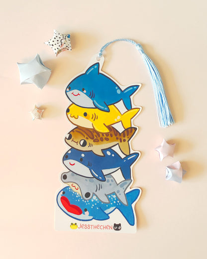 Shark Stack Bookmark | Double-Sided with Tassel