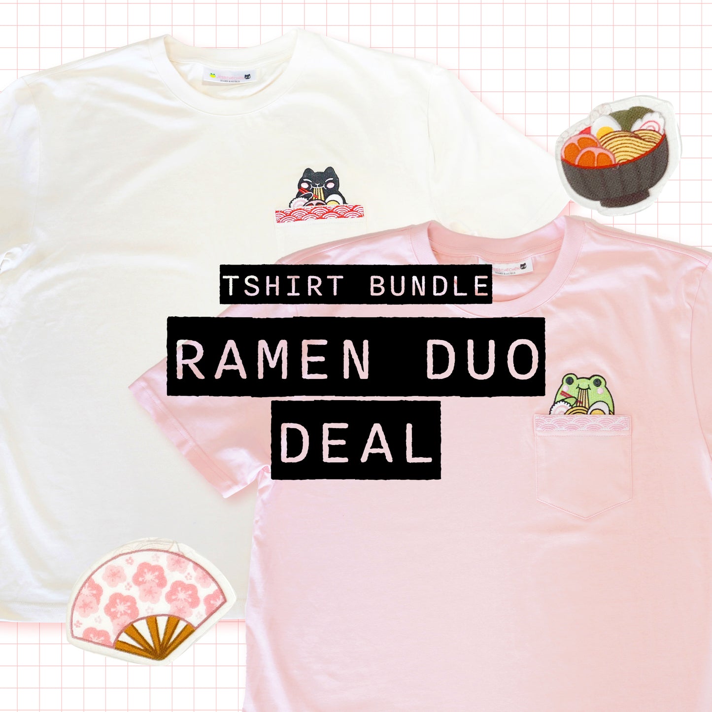Ramen Duo Deal | Frog & Cat Embroidered Pocket Tee Bundle