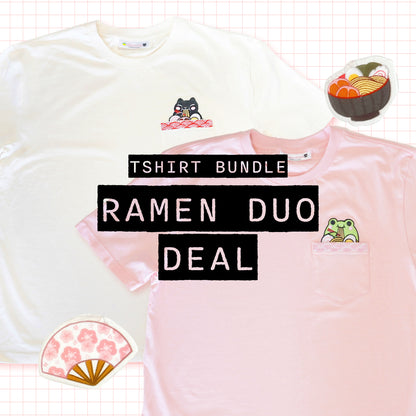 Ramen Duo Deal | Frog & Cat Embroidered Pocket Tee Bundle