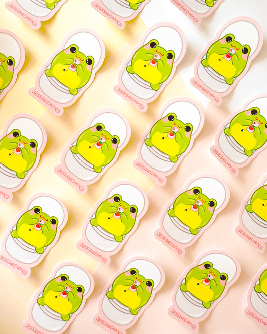 Frog on Toilet Texting Vinyl Sticker