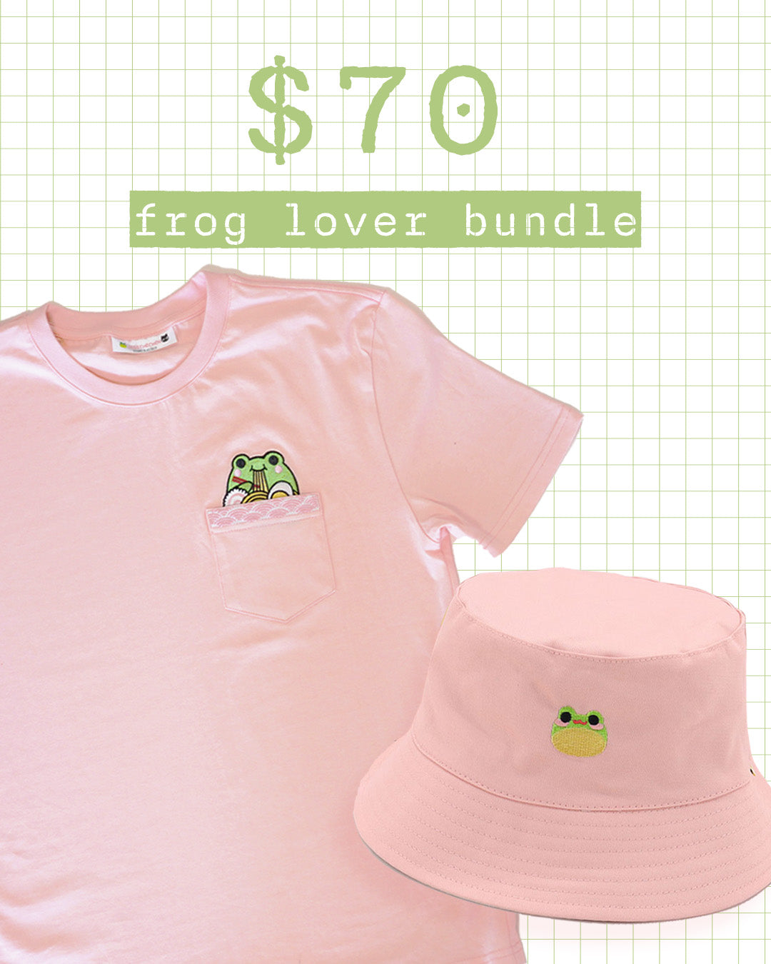 Frog Lover Bundle | Frog Reversible Bucket Hat + Ramen Frog Pocket Tee