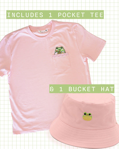 Frog Lover Bundle | Frog Reversible Bucket Hat + Ramen Frog Pocket Tee