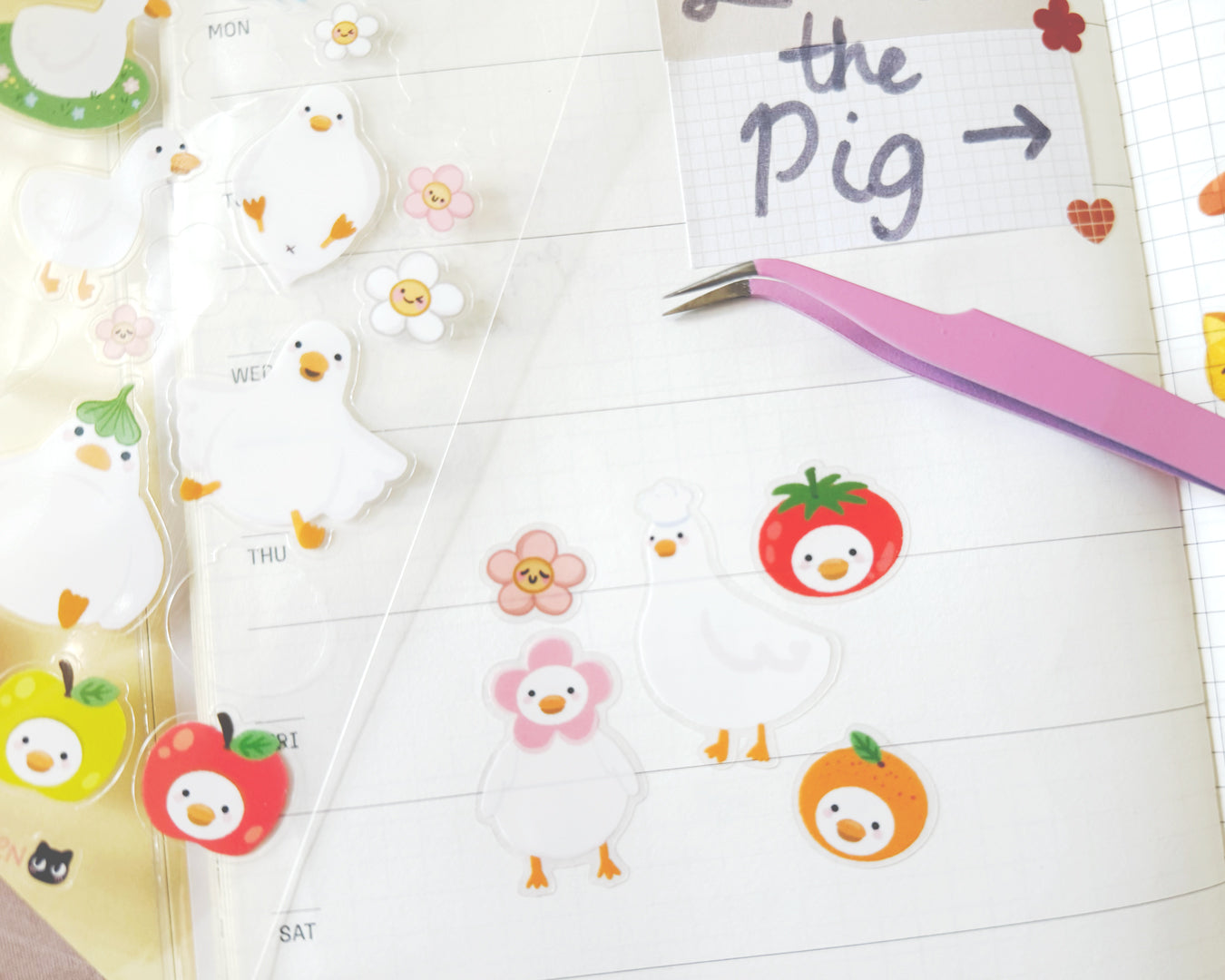 Jess The Chen duck stickers with fruit and flower accents