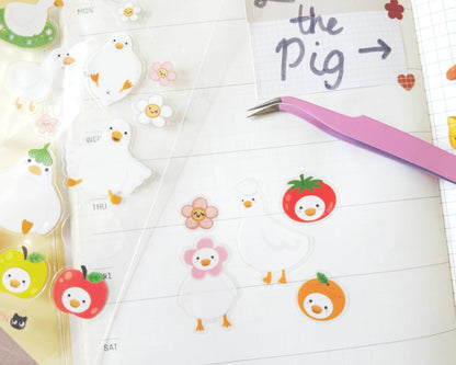 Jess The Chen duck stickers with fruit and flower accents