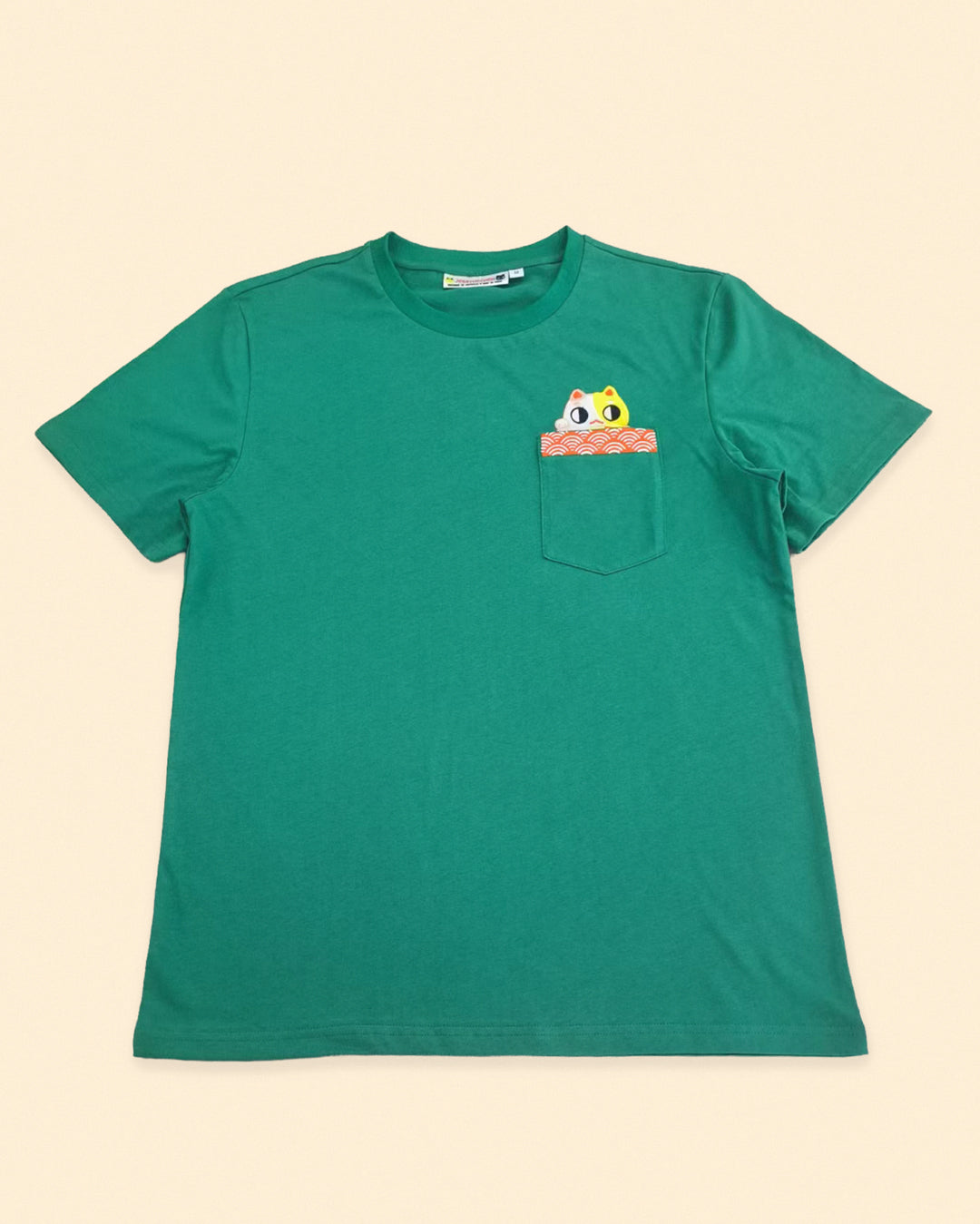 Lucky Cat Embroidered Peekaboo Pocket T-Shirt