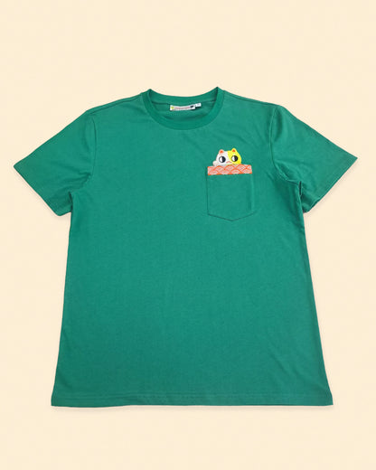 Lucky Cat Embroidered Peekaboo Pocket T-Shirt